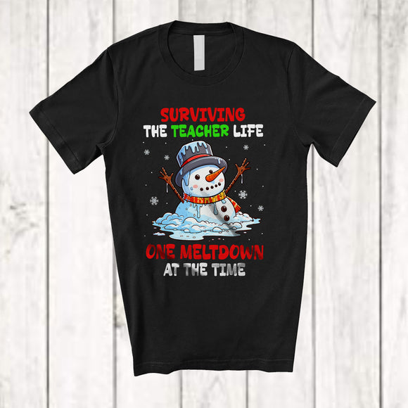 MacnyStore - Surviving The Teacher Life Meltdown; Humorous Christmas Snowman; X-mas Teacher Family T-Shirt