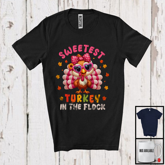 MacnyStore - Sweetest Turkey In The Flock; Adorable Thanksgiving Turkey Sunglasses; Girl Women Family Group T-Shirt