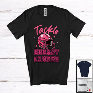 MacnyStore - Tackle Breast Cancer Awareness; Lovely American Football Helmet; Pink Ribbon Boys Sport Player T-Shirt