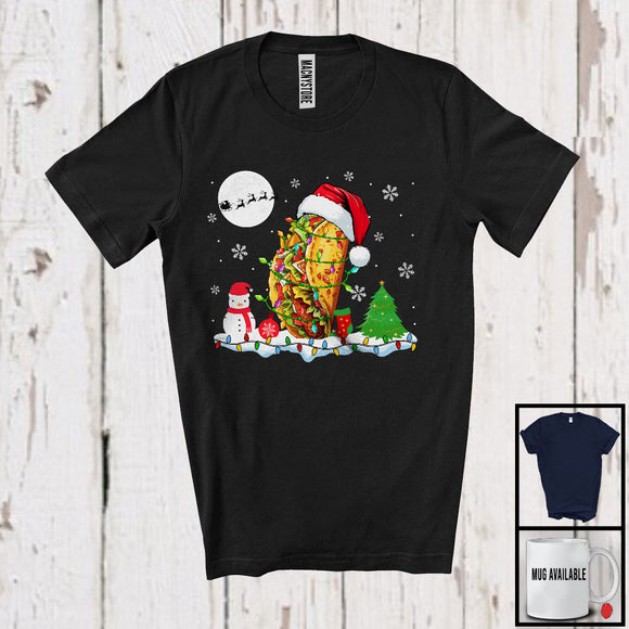 MacnyStore - Taco Wearing Santa Costume; Adorable Christmas Food Lover; X-mas Lights Snowing T-Shirt