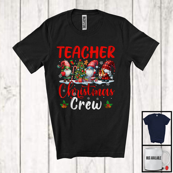 MacnyStore - Teacher Christmas Crew; Adorable X-mas Tree Three Gnomes; Snowing Teacher Group T-Shirt