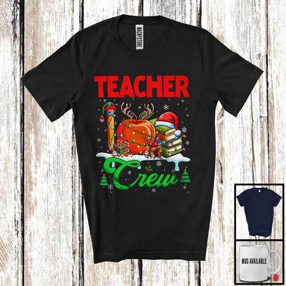 MacnyStore - Teacher Crew; Cheerful Christmas Three Santa Elf Reindeer Jobs Tools; Proud Careers T-Shirt