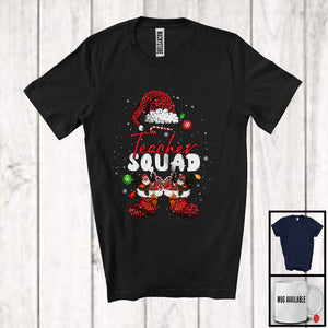 MacnyStore - Teacher Squad; Cheerful Christmas Leopard Santa Costume Snowing; Women Jobs Group T-Shirt