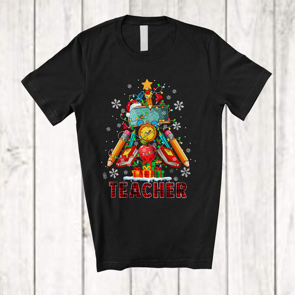 MacnyStore - Teacher Tools Christmas Tree; Joyful X-mas Plaid Teacher Teaching Lover; Proud Jobs T-Shirt