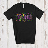 MacnyStore - Teacher; Joyful Mardi Gras Jester Hat And Beads Pencil Teacher; Plaid Jobs Careers Family T-Shirt