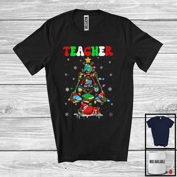 MacnyStore - Teacher; Proud Christmas Tree Lights Jobs Careers; X-mas Pajama Family Group T-Shirt