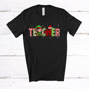 MacnyStore - Teacher; Wonderful Christmas Plaid Elf Pajamas; Proud Jobs Careers Teacher Squad T-Shirt