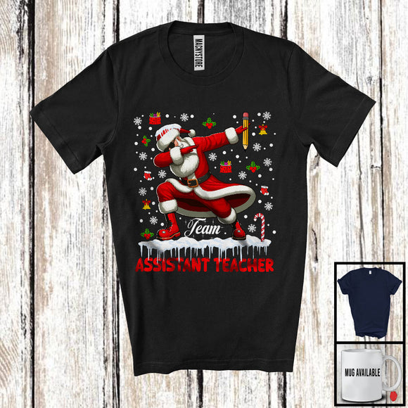 MacnyStore - Team Assistant Teacher, Merry Christmas Santa Snowing, X-mas Matching Proud Careers Group T-Shirt