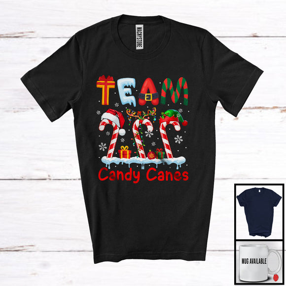 MacnyStore - Team Candy Canes; Fantastic Christmas Lights Three Santa Elf Candy Canes; Family Group T-Shirt