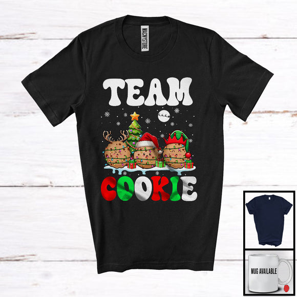 MacnyStore - Team Cookie; Merry Christmas Santa Reindeer Elf Cookies Squad; Snowing X-mas Family Group T-Shirt