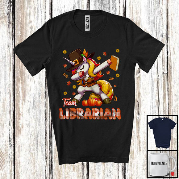 MacnyStore - Team Librarian, Amazing Thanksgiving Dabbing Unicorn Fall Leaves, Proud Careers Group T-Shirt