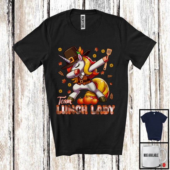 MacnyStore - Team Lunch Lady, Amazing Thanksgiving Dabbing Unicorn Fall Leaves, Proud Careers Group T-Shirt