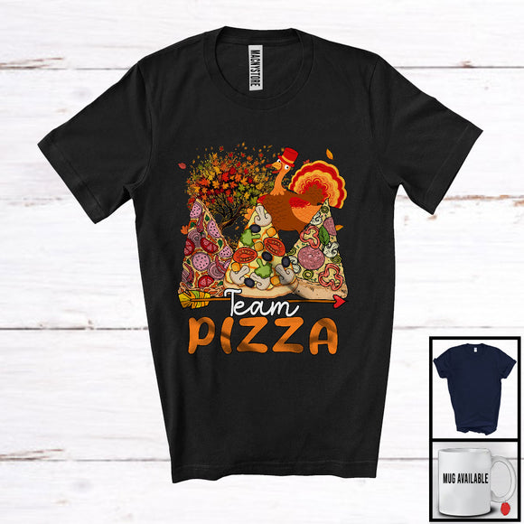 MacnyStore - Team Pizza, Awesome Thanksgiving Fall Tree Three Pizza Lover, Turkey Family Group T-Shirt