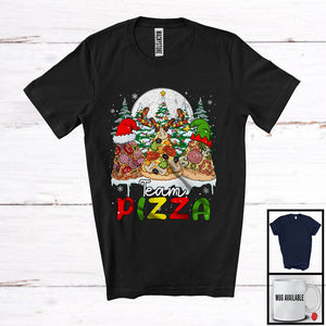 MacnyStore - Team Pizza, Lovely Christmas Three Santa ELF Reindeer Pizza, Matching X-mas Food Lover T-Shirt