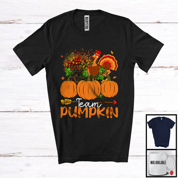 MacnyStore - Team Pumpkin, Awesome Thanksgiving Fall Tree Three Pumpkin Lover, Turkey Family Group T-Shirt