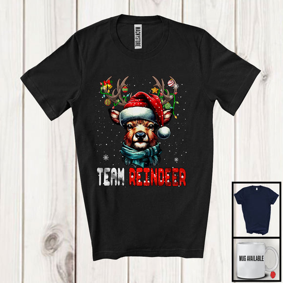 MacnyStore - Team Reindeer; Adorable Christmas Reindeer Face Snowing Lover; Pajama Family X-mas Group T-Shirt