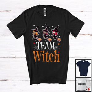 MacnyStore - Team Skeleton; Horror Halloween Costume Three Witch Flying Lover Squad; Family Group T-Shirt