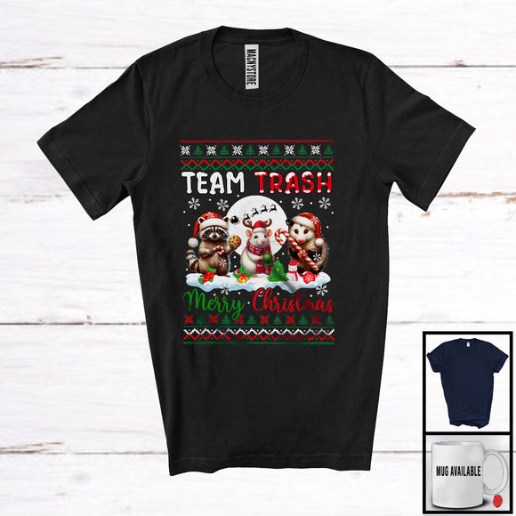 MacnyStore - Team Trash Merry Christmas; Lovely Santa Opossum Raccoon Rat; Sweater Trash Animals Lover T-Shirt