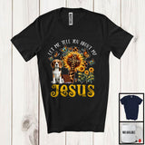 MacnyStore - Tell You About My Jesus, Adorable Beagle Owner Lover, Leopard Sunflowers Cross Butterflies T-Shirt