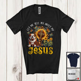 MacnyStore - Tell You About My Jesus, Adorable Bulldog Owner Lover, Leopard Sunflowers Cross Butterflies T-Shirt