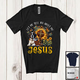 MacnyStore - Tell You About My Jesus, Adorable St. Bernard Owner Lover, Leopard Sunflowers Cross Butterflies T-Shirt