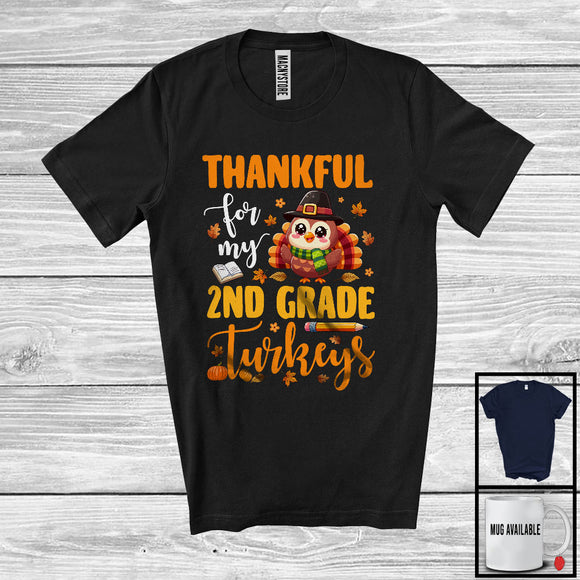 MacnyStore - Thankful For My 2nd Grade Turkeys; Wonderful Thanksgiving Turkey Fall Leaves; Teacher Group T-Shirt