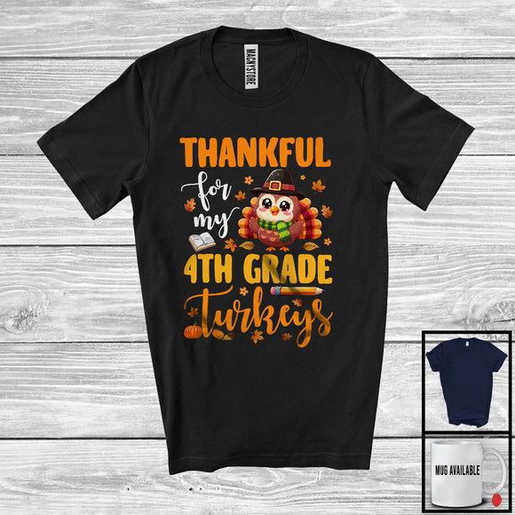 MacnyStore - Thankful For My 4th Grade Turkeys; Wonderful Thanksgiving Turkey Fall Leaves; Teacher Group T-Shirt