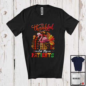 MacnyStore - Thankful For My Patients; Wonderful Thanksgiving Flamingo Turkey Plaid Rainbow; Nurse Nursing T-Shirt