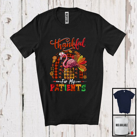 MacnyStore - Thankful For My Patients; Wonderful Thanksgiving Flamingo Turkey Plaid Rainbow; Nurse Nursing T-Shirt