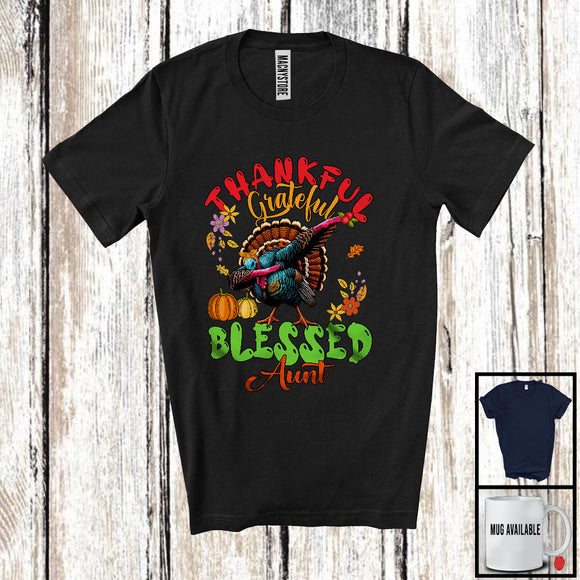 MacnyStore - Thankful Grateful Blessed Aunt; Amazing Thanksgiving Dabbing Turkey; Fall Leaves Family T-Shirt