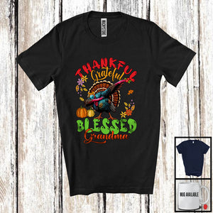 MacnyStore - Thankful Grateful Blessed Grandma; Amazing Thanksgiving Dabbing Turkey; Fall Leaves Family T-Shirt