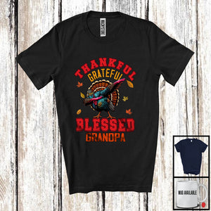 MacnyStore - Thankful Grateful Blessed Grandpa; Amazing Thanksgiving Dabbing Turkey; Fall Leaves Family T-Shirt