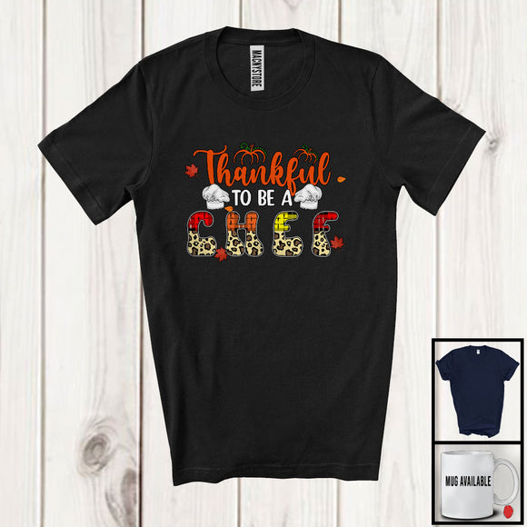 MacnyStore - Thankful To Be A Chef; Proud Thanksgiving Leopard Plaid Chef; Autumn Leaves Family T-Shirt