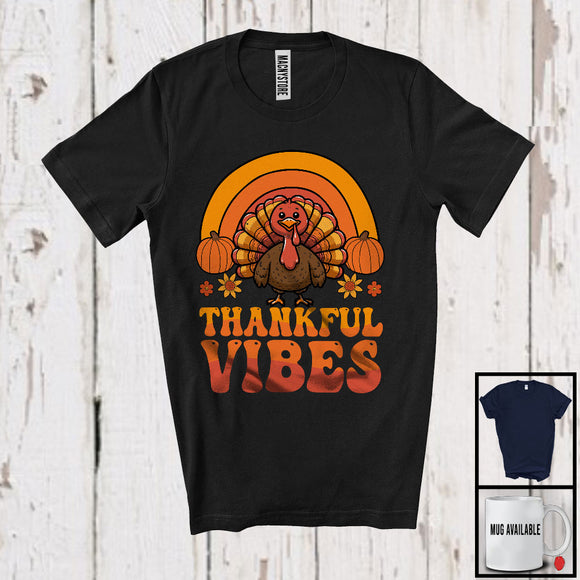 MacnyStore - Thankful Vibes; Awesome Thanksgiving Rainbow Pumpkin Turkey Lover; Flowers Family Group T-Shirt