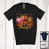 MacnyStore - Thankful; Awesome Thanksgiving Leopard Plaid Pumpkin; Fall Leaves Sunflowers T-Shirt