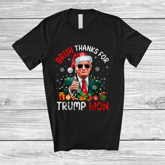 MacnyStore - Thanks For Trump Won; Awesome Christmas Lights Santa 2024 New President; Patriotic Family T-Shirt