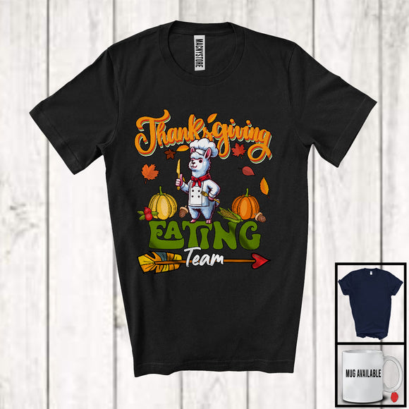 MacnyStore - Thanksgiving Eating Team, Humorous Thanksgiving Fall Pumpkins Llama Lover, Family Group T-Shirt