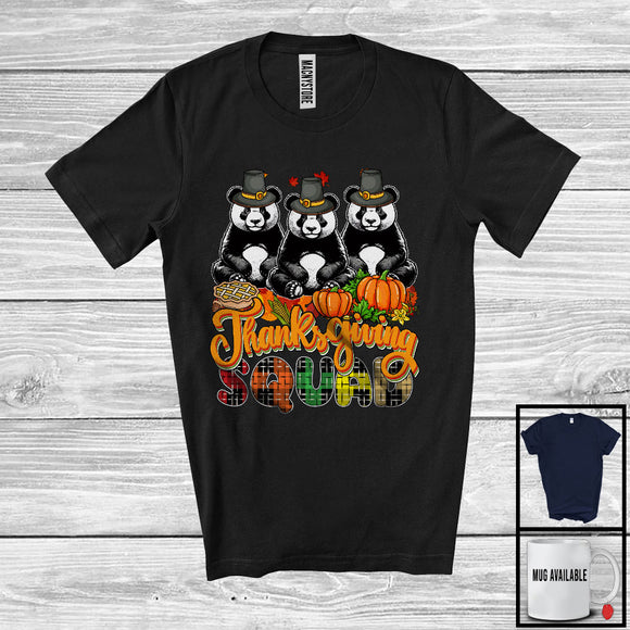 MacnyStore - Thanksgiving Squad; Adorable Plaid Pumpkin Fall Leaf Three Pilgrim Pandas; Wild Animal Lover T-Shirt