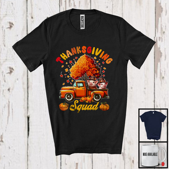 MacnyStore - Thanksgiving Squad; Lovely Pig On Pickup Truck Fall Autumn Tree; Farm Animal Farmer Lover T-Shirt