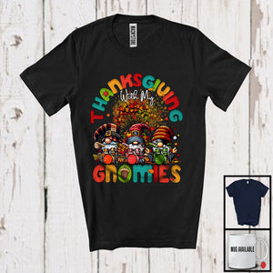 MacnyStore - Thanksgiving With My Gnomies, Adorable Three Gnomes Playing Drum, Musical Instruments T-Shirt