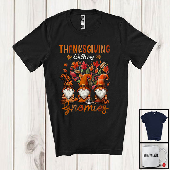 MacnyStore - Thanksgiving With My Gnomies; Lovely Fall Tree Leopard Plaid Three Gnomes; Family Group T-Shirt