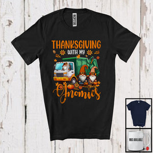 MacnyStore - Thanksgiving With My Gnomies, Lovely Gnomes Driving Garbage Truck, Fall Leaves Pumpkin T-Shirt