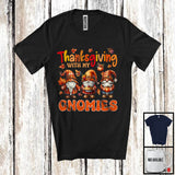 MacnyStore - Thanksgiving With My Gnomies; Lovely Plaid Three Gnomes Fall Leaf Pie Pumpkin; Family Group T-Shirt