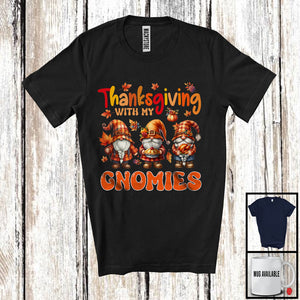 MacnyStore - Thanksgiving With My Gnomies; Lovely Plaid Three Gnomes Fall Leaf Pie Turkey; Family Group T-Shirt