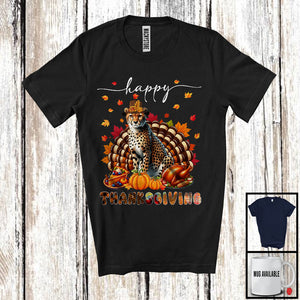 MacnyStore - Thanksgiving; Lovely Fall Pumpkin Turkey Cheetah Wild Animal Plaid; Dinner Family Group T-Shirt