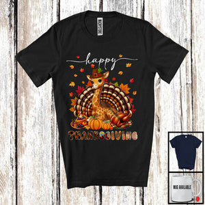 MacnyStore - Thanksgiving; Lovely Fall Pumpkin Turkey Giraffe Wild Animal Plaid; Dinner Family Group T-Shirt