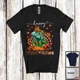 MacnyStore - Thanksgiving; Lovely Fall Pumpkin Turkey Iguana Wild Animal Plaid; Dinner Family Group T-Shirt