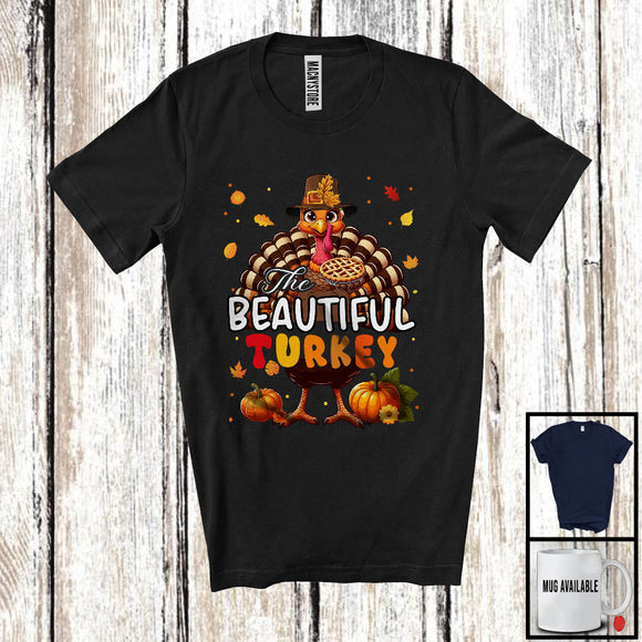 MacnyStore - The Beautiful Turkey; Humorous Thanksgiving Emotions Turkey Pumpkin Pie; Fall Leaves Family T-Shirt