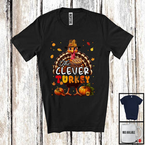 MacnyStore - The Clever Turkey; Humorous Thanksgiving Emotions Turkey Pumpkin Pie; Fall Leaves Family T-Shirt