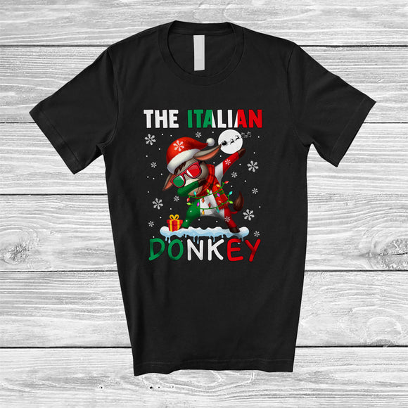 MacnyStore - The Italian Donkey; Humorous Christmas Santa Donkey Dabbing; Italian Flag Family Group T-Shirt